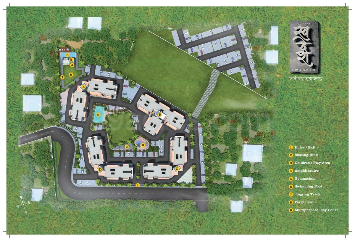 Swadesh project site layout near Kanhe Phata, Maval – buildings and amenities